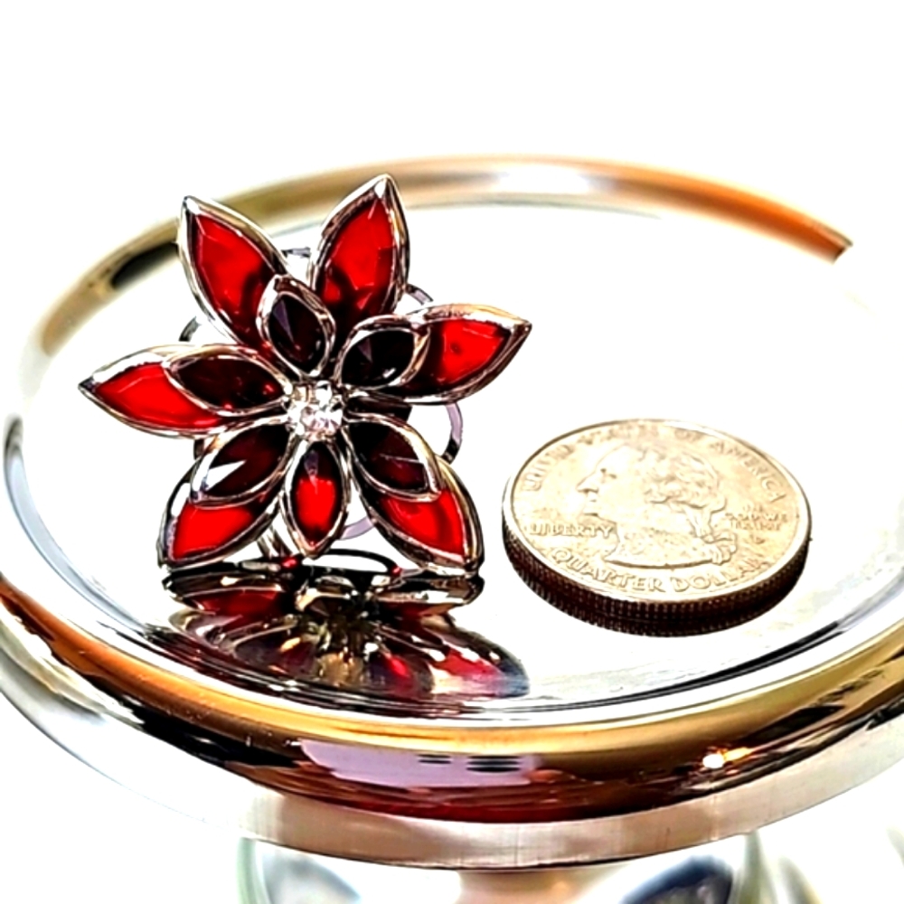 Flowered Custom Ring with Silver Adjustable Band. OS - Picture 4 of 9